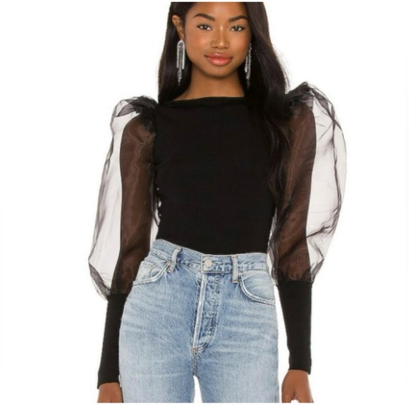 Alice + Olivia Black Sheer Sleeve Bodysuit - Picture 1 of 6
